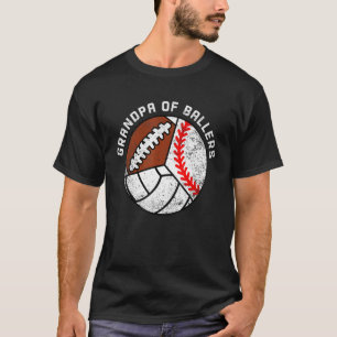 Mens Grandpa Of Ballers   Baseball Volleyball Foot T-Shirt