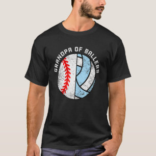 Mens Grandpa Of Ballers Baseball Volleyball Gran T-Shirt