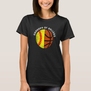 Mens Grandpa Of Ballers  Softball Basketball Grand T-Shirt