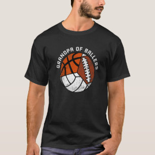Mens Grandpa Of Ballers  Volleyball Basketball Foo T-Shirt