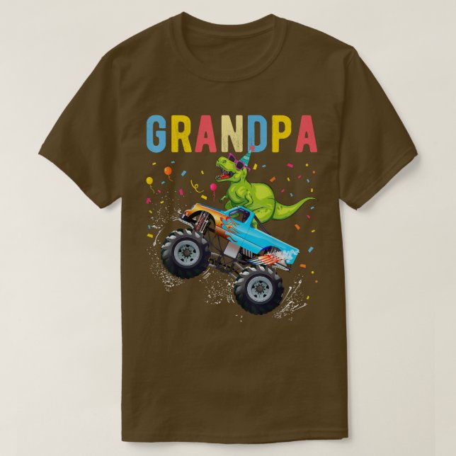 Mens Grandpa TRex Dinosaur Monster truck Birthday  T-Shirt (Design Front)