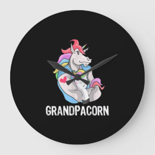 Mens Grandpacorn Unicorn Grandpa And Grandson Large Clock