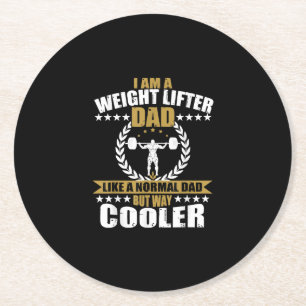Mens Great Weightlifter Dad Gift Papa Gym T-Shirt. Round Paper Coaster