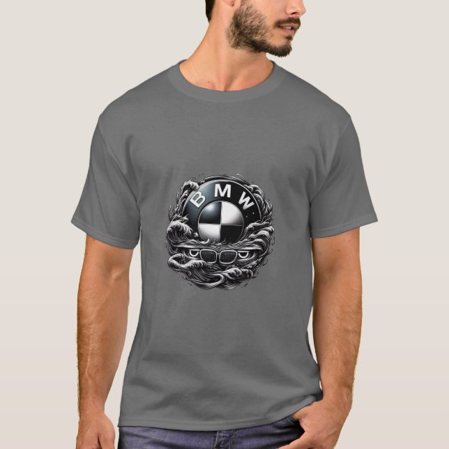 Men's Grey BMW T-Shirt – Aggressive Smoke Art Car  (Front)