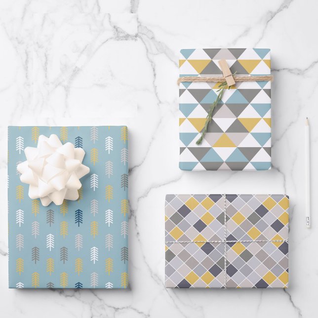Men's Grey Gold Blue set of 3 Wrapping Paper Sheet (Creator Uploaded)