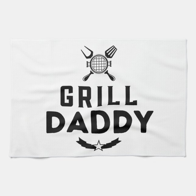 Mens Grill Daddy BBQ And Smoking For Father's Day Tea Towel (Horizontal)