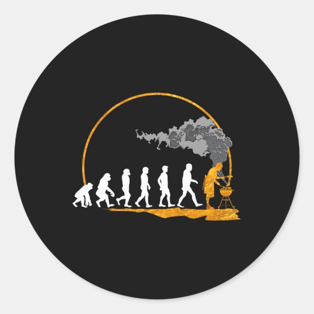 Mens Grilling Gift Print Evolution Of The Grill Sm Classic Round Sticker (Front)