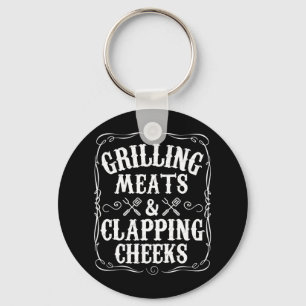 Mens Grilling Meats And Clapping Cheeks Funny Bbq Key Ring