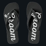 Men's Groom Themed Wedding Wide Strap Black Thongs<br><div class="desc">Thongs/Flip Flaps design for the groom outfit for the wedding or bucks party, available in thin and thick straps. Print is also available in other Items in our shop. Style: Adult Flip Flops, Wide Straps The beach is calling, and these jandals are your answer! Pay ode to the summer and...</div>