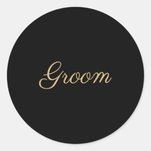 Mens Groom Wedding &amp; Bridal, Tan Script Font  Classic Round Sticker