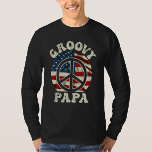 Mens Groovy Papa 70s Aesthetic USA Flag Retro Groo T-Shirt