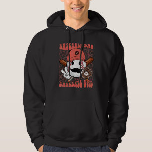 Mens Groovy Softball Baseball Dad Daddy Hippie Fac Hoodie