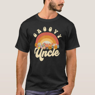 Mens Groovy Uncle Retro Rainbow Colorful Flowers D T-Shirt