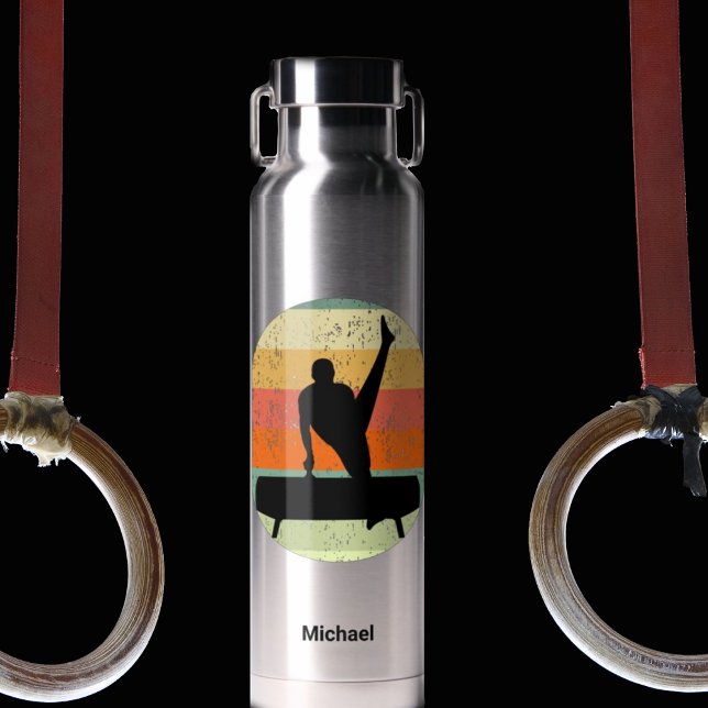 Mens Gymnastics Male Gymnast Sunset Personalised Water Bottle (Creator Uploaded)