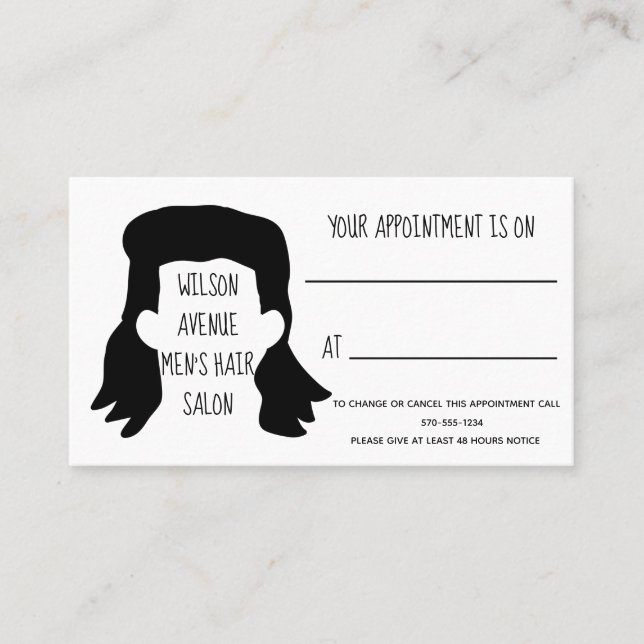 Mens Hair Salon Barber Mullet Appointment Business Card (Front)