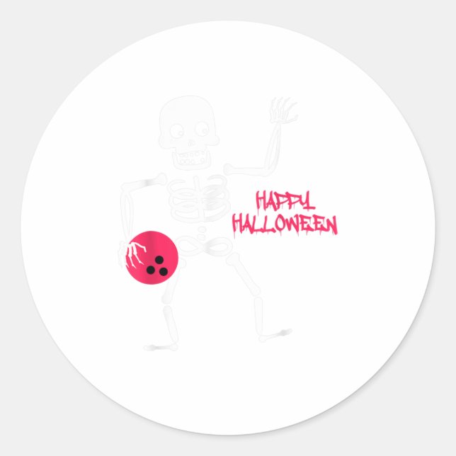 Mens Halloween Bowling Scary Skeleton Ghost Classic Round Sticker (Front)