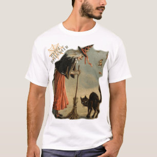 Men's Halloween Witch with Broom Stick T-Shirt