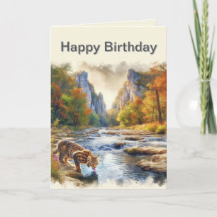 Mens Happy Birthday Bobcat Nature Greeting Card