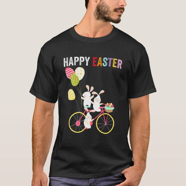 Mens Happy Easter Day Cute Bunny Biker Biking East T-Shirt (Front)