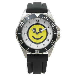 Men's Happy Face Black Rubber Strap Watch