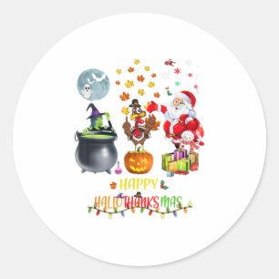 Mens Happy Hallothanksmas Funny Hallowee Classic Round Sticker