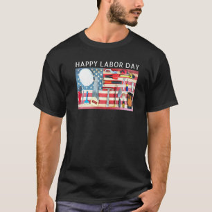Mens Happy Labour Day Cool American Flag Tool Box  T-Shirt