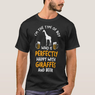Mens Happy With Beer And Giraffes T-Shirt