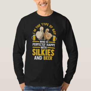 Mens Happy With Beer And Silkie Chickens T-Shirt