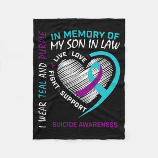 Mens Heart In Memory Of Son In Law Awareness Fleece Blanket