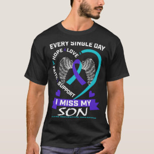 Mens Heart Teal Purple Miss Son Awareness T-Shirt