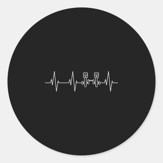 Mens heartbeat crankshaft piston engine workshop classic round sticker (Front)
