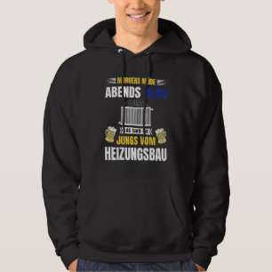 Mens Heating Plumber Morning Tired Evening Blue Fu Hoodie