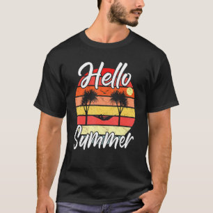 Mens Hello Summer - Palm Trees Hammock Retro Sunse T-Shirt