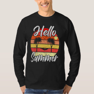 Mens Hello Summer - Palm Trees Hammock Retro Sunse T-Shirt