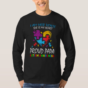 Mens Her Voice My Heart Proud Papa Autism Awarenes T-Shirt