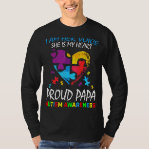 Mens Her Voice My Heart Proud Papa Autism Awarenes T-Shirt