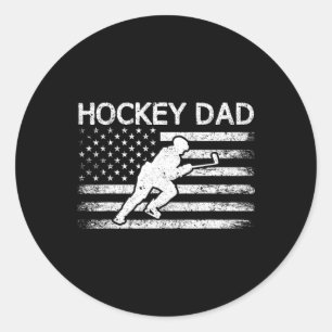 Mens Hockey Dad Vintage Fathers Day Summer Winter Classic Round Sticker