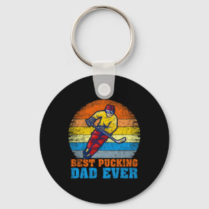 Mens Hockey Player Vintage Best Pucking Dad Ever F Key Ring