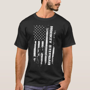 Mens Hockey Stepdad Us American Flag Father's Day T-Shirt