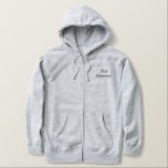 Men's Hoodie Just Married<br><div class="desc">For the Groom shown is a heather grey colour zip hoodie to relax in. Grey embroidered text on the front and back that shows Just Married.
Customise this item or buy as is.</div>
