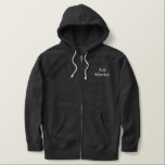 Men's Hoodie  Just Married<br><div class="desc">For the Groom shown is a charcoal heather colour zip hoodie to relax in. White embroidered text on the front and back that shows Just Married. 
Customise this item or buy as is.</div>