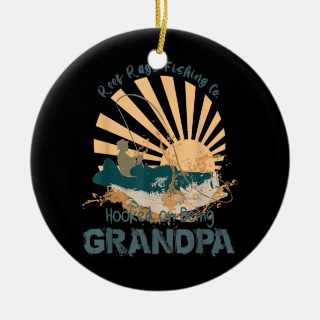 Mens Hooked On Being Grandpa Fun Fishing  Ceramic Tree Decoration (Front)