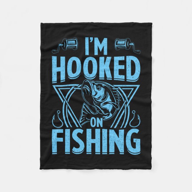 Mens hooked on fishing for fishermen performance fleece blanket (Front)