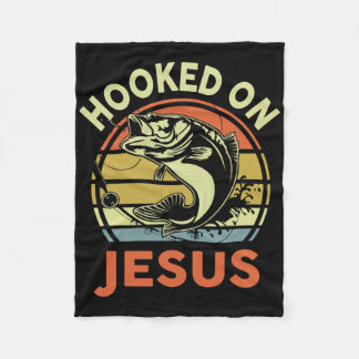 Mens Hooked On Jesus Christian Fishing-shirt Funny Fleece Blanket