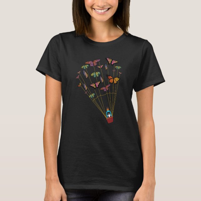 Mens Hot air Balloon pilot Ballooning Butterflies T-Shirt (Front)