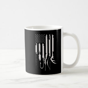 Mens Hunting Fishing USA Flag American Themed Deco Coffee Mug
