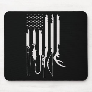 Mens Hunting Fishing USA Flag American Themed Deco Mouse Pad
