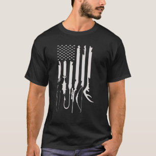 Mens Hunting Fishing USA Flag American Themed Deco T-Shirt
