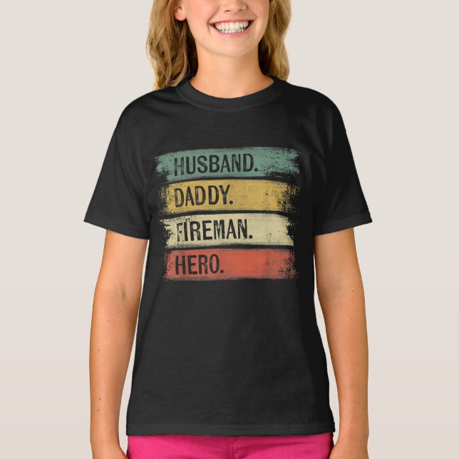 Mens Husband Daddy Fireman Hero Firefighter T-Shirt (Front)