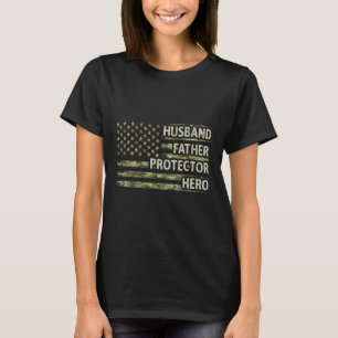 Mens Husband Father Protector Hero Fathers Day Cam T-Shirt